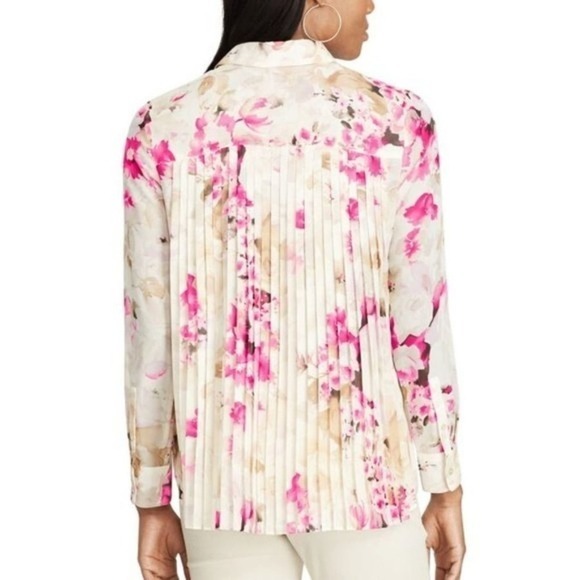 Chaps Tops - Chaps Womens Pink‎ Floral Button Down Shirt Pleated Back Blouse Feminine 3XNew